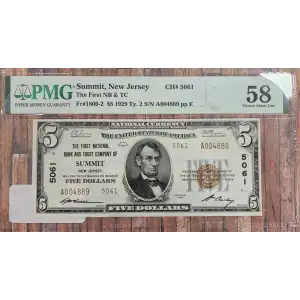 $5 1929 small brown seal. Small National Bank Notes 1800-2